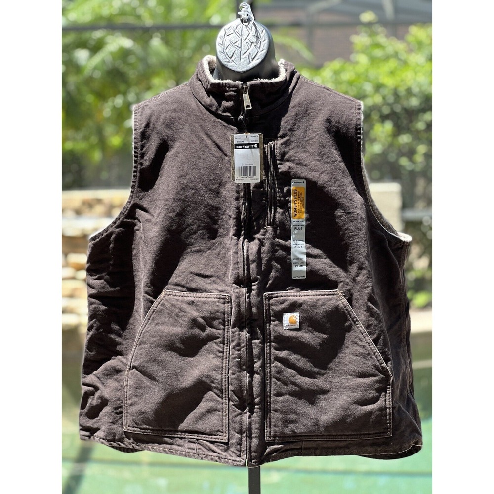 Carhartt Women's 2X Sandstone Mock Neck Sherpa Lined Vest - Dark Brown